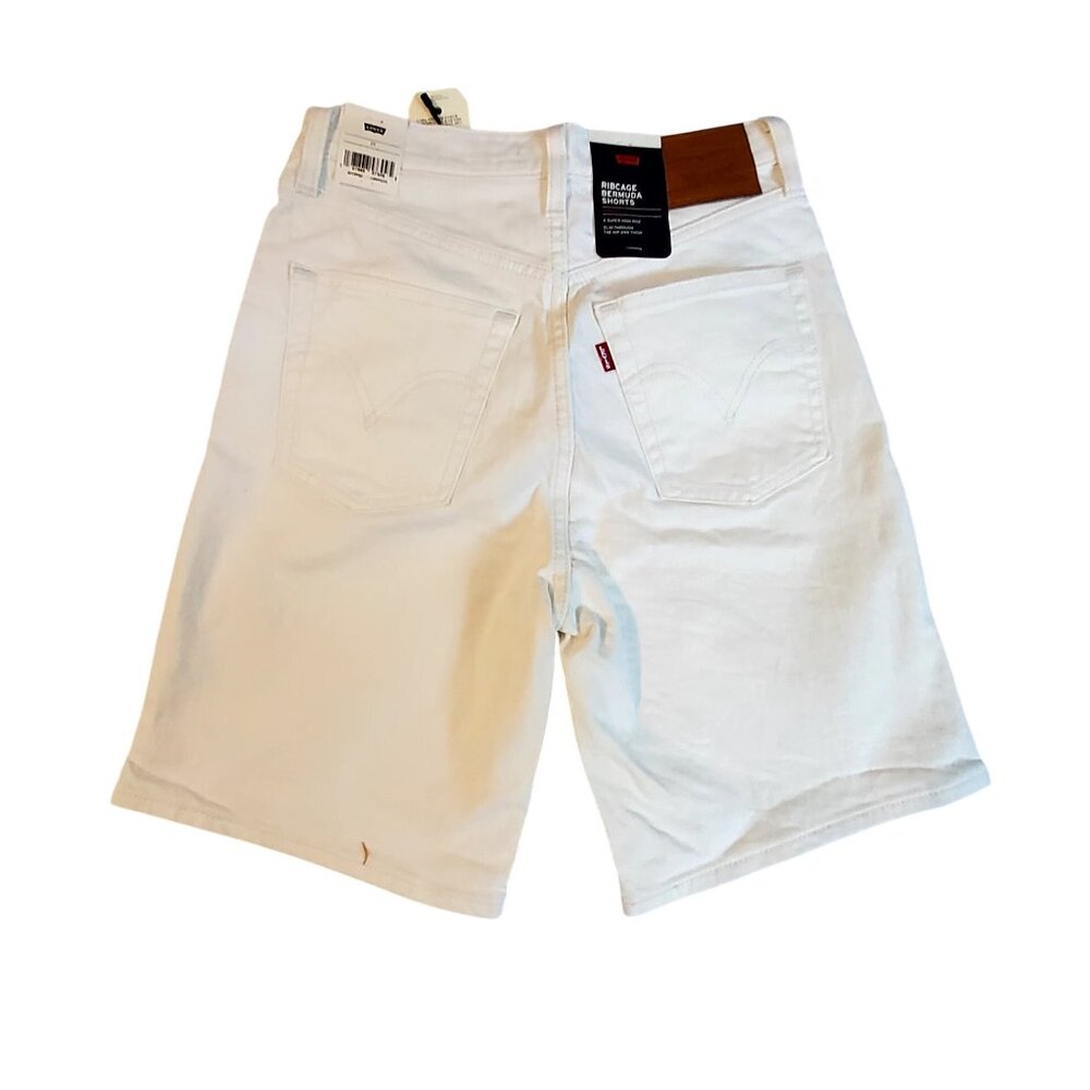 Levis Premium Ribcage Bermuda White Denim Shorts Size 25 Classic five-pocke - Picture 2 of 16